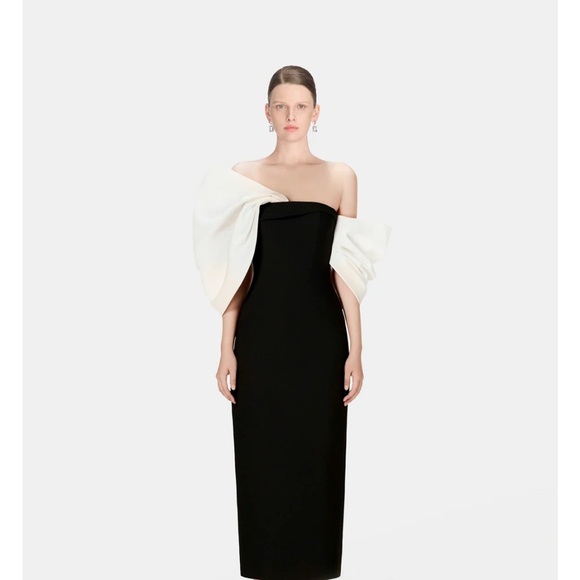 Montsand | Dresses | Elegant Black And White Offshoulder Bow Dress ...